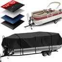 Heavy Duty 900D Pontoon Boat Cover, 16'-18'5'' Marine Grade Waterproof Cover with Adjustable Windproof Tightening Strap & Anti-UV for SunTracker Party Barge/SPORTFISH/Fishing Barge
