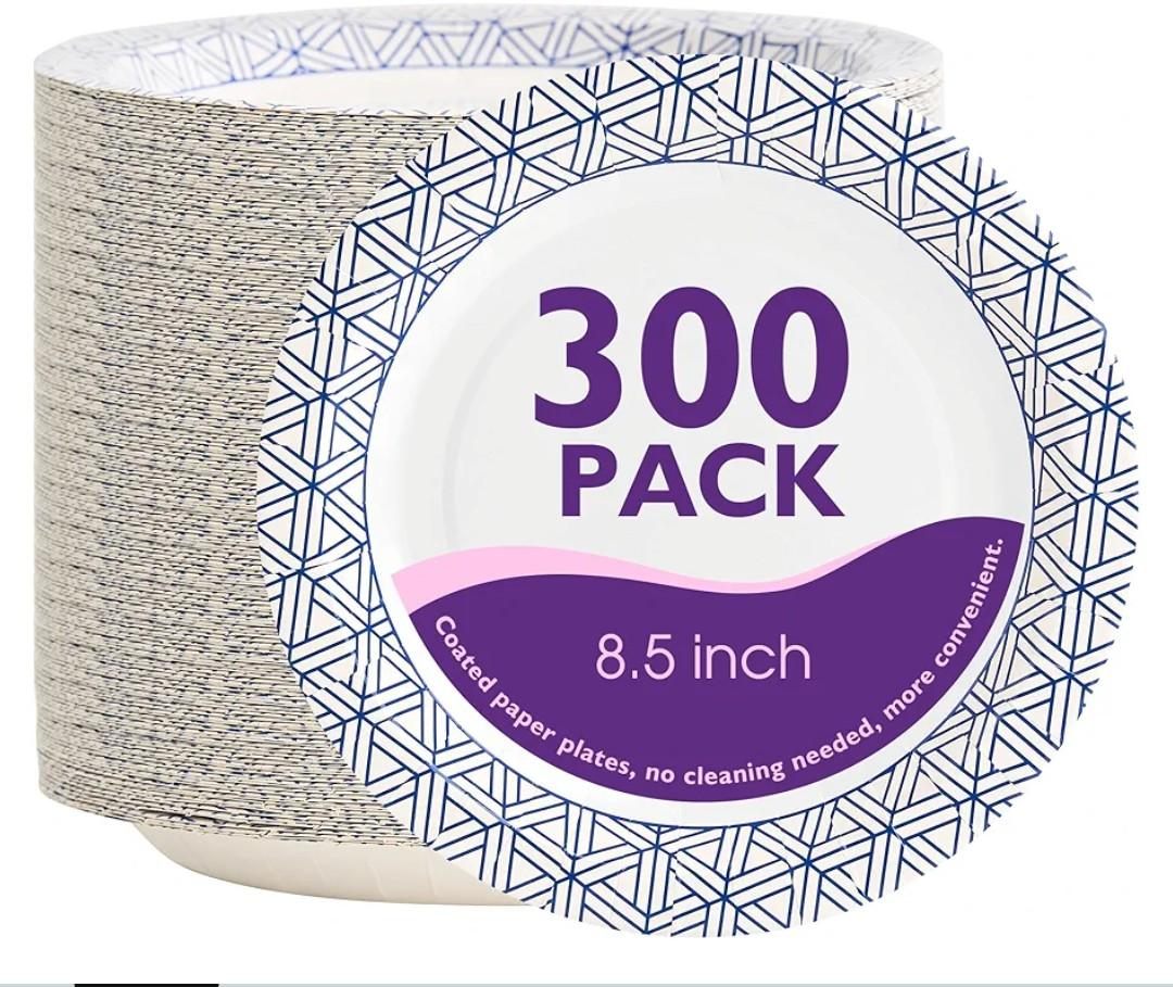 Disposable Paper Plates 8.5 Inch 300 Count, Soak Proof and Cut Resistant Heavy Duty Paper Plates Bulk for Parties, Picnics, Camping, and Everyday MealsAmazon's Choice