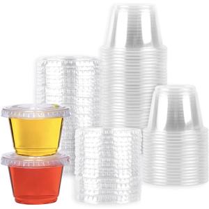 Small Plastic Containers with Lids Jello Shot Cups Condiment Containers with Lids Sauce Portion Cups Dressing Container [50 Sets - 2.5 oz.]
