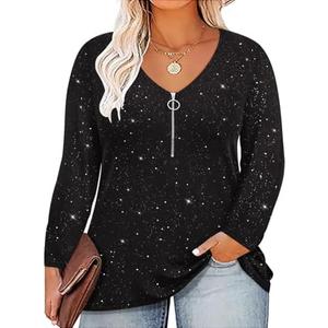 TIYOMI Women Plus Size Tops Long Sleeves Zipper Adjustable Zip Long Sleeve V Neck Fall Winter Casual Loose Fit Tunic Tops, 5XL