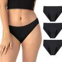 Neione Period Underwear Menstrual Panties Comfortable Modal Bikini Cheeky Briefs for Women Girls (Large, 3-pk All Black)