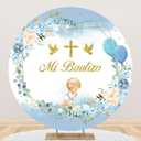 Yeele 6x6ft Mi Bautizo Round Backdrop Blue Floral Balloons Angle First Holy Communion Photography Background for Boy Baby Shower Christian Baptism Event Party Supplies Photo Shoot Props, 6x6ft-Diameter