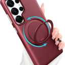 ankofave Magnetic for Samsung Galaxy S25 Ultra Phone Case with 360 Spin Stand, Matte Luxury Metallic Luster, 3.0 mm Thick Protection Hard PC Scratch-Resistant Protective Case 6.8", Wine Red