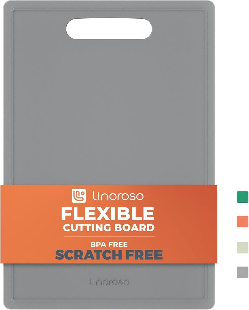 Linoroso Flexible Kitchen Cutting Board - Made from BPA Free Material - Cutting Mark Prevention, 10x14 Inches, Non-Slip Design - Easy-Care Kitchen Essential, Ultimate Gray