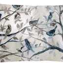 Ramirar Ink Painting Watercolor Blue Grey Lovely Birds Tree Leaves Decorative Lumbar Throw Pillow Cover Case Home Living Room Bed Sofa Car Cotton Linen Rectangular 12 x 20 Inches