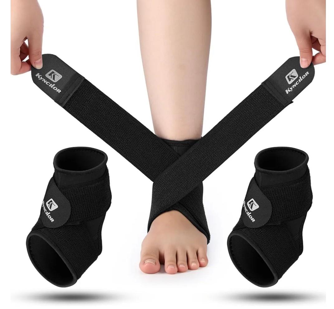 Honoson 2 Pcs Ankle Brace Kids Ankle Support for Sport Sprained Neoprene Breathable Compression Sleeve with Adjustable Wrap for Youth Child Boy Girl Plantar Fasciitis Achilles Tendonitis(
