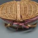 Picnic Basket with Blankets and Bamboo Plates Picnic Supplies Set Basket with Lid and Handle Wicker Picnic Basket Sturdy Woven Body with Washable Lining for Camping(Red)