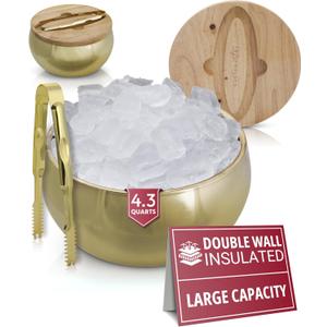 Gusto Nostro 4.1L Insulated Ice Bucket with Lid and Tongs, Double Wall Stainless Steel Ice Bucket Large, BPA Free Ice Bucket for Cocktail Bar, Keeps Champagne, Wine, Beer Chill for Parties (Gold)
