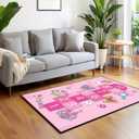 Washable Kids Play Mat 2x3 Feet, Non-Slip Educational Number Game Rug, Soft Low Plush Small Indoor Carpet for Children's Bedroom Nursery Entrance, Modern Pink Floor Mat