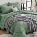 HEVUMYI Sage Green Queen Comforter Set - 7-Piece All Season Bed in a Bag Queen, Ultra Soft Bedding Set with Comforter, Flat Sheet, Fitted Sheet, Pillowcases, Pillow Shams, Sage Green