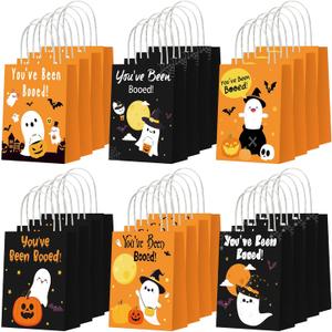 Epakh 24 Pcs You've Been Booed Ghost Paper Gift Bags Kit with Handles Ghost Candy Bags for Halloween Birthday Party Favors Supplies Holiday Gifts