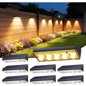 KOOPER Solar Fence Lights Outdoor Waterproof, 8 Pack Warm White & 9 Fixed Colors & Color Changing Fence Lights Solar Powered, Solar Lights Outdoor Fence for Outside Backyard Railing Patio Wall Deck