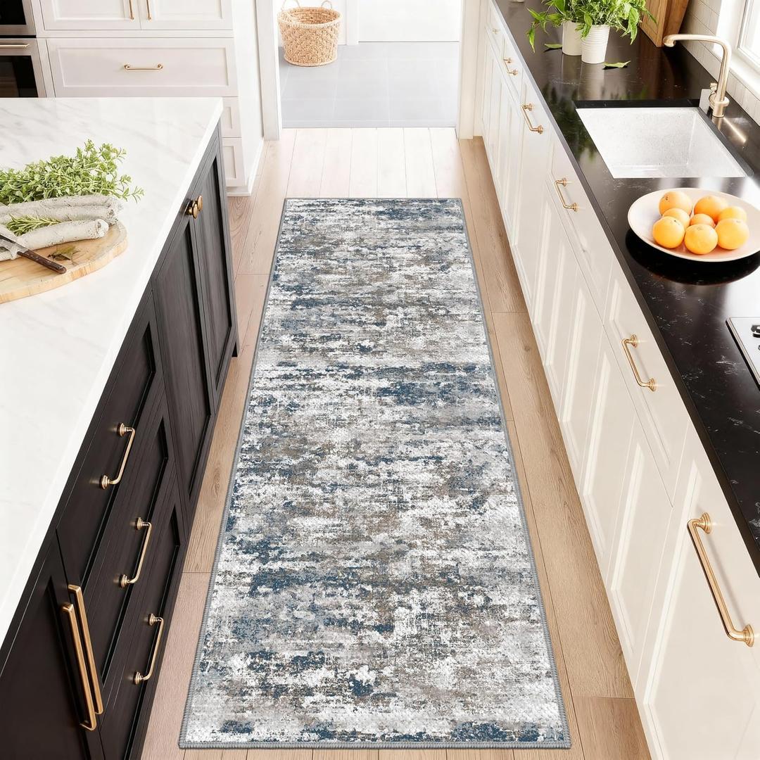 Abstract Washable Runner Rug 2x6, Hallway Rug Non-Slip,Woven Non-Shedding Thin Runners for Entryway, Kitchen, Laundry Room, Multi