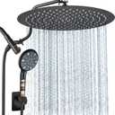 Cobbe 12 Inch All Metal Rain Shower Head, Dual Shower Heads with Handheld Spray Combo - Upgrade Extension Arm Height Adjustable - 9 Spray Filtered Shower Head, Black
