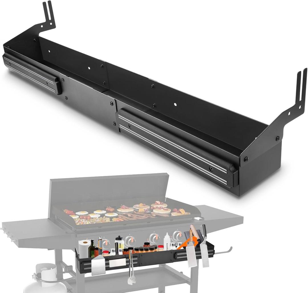 Front Griddle Caddy with 2-Pack Magnetic Tool Holders for Blackstone 36 inch Griddle, Large Capacity Front Tool/ Bottle Shelf for Easy Access, Grill Caddy for Blackstone Griddle Accessories 36 inches