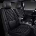 Tacoma Seat Covers Full Set 2016-2023, Leather Pickup Truck Seat Covers with Lumbar Support Custom Fit for Toyota Tacoma Double/Crew Cab SR SR5 TRD Sport TRD Off-Road TRD Pro(Black)