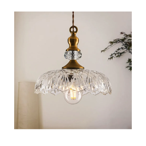 CVKASH Vintage Glass Pendant Light Fixture Brass Modern Adjustable Chandelier Farmhouse Hanging Light for Hallway Porch Kitchen Bedroom Coffee Shop Dining Room Island