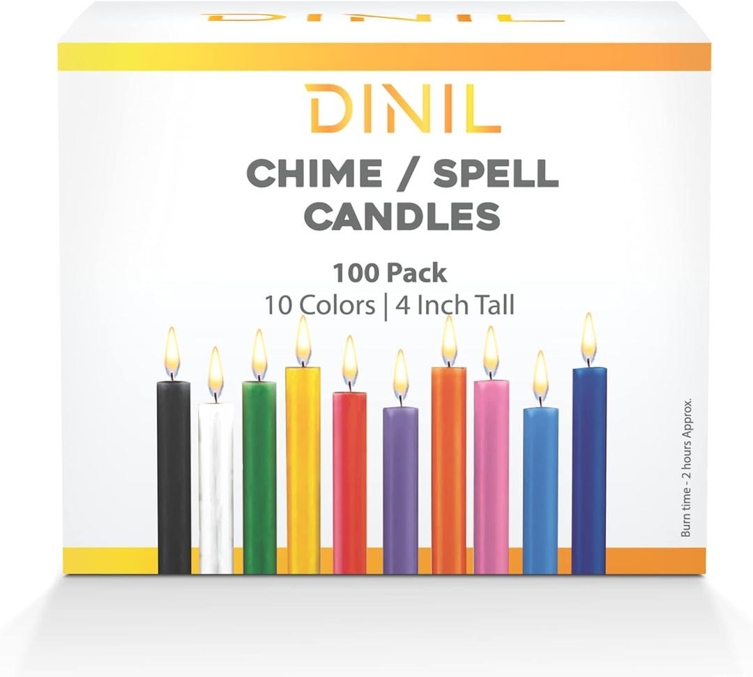Dinil - Spell & Chime Candles  Premium Mini Taper Candles for Rituals, Prayer, Birthdays, Meditation, Altar, Spells, Chime Candles (100, 10 Assorted Colors)