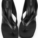 Kitten Heels for Women Flip Flop Thong Heel Square Open Toe Low Heel Slip On Slides for Daily Party Summer Dressy Sandals (7.5, Black)