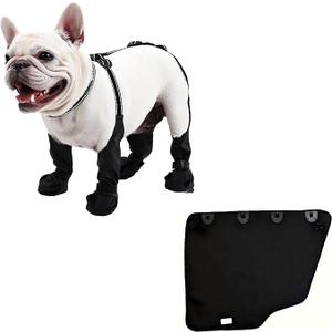 BECROWM Waterproof Dog Boots for Small/Medium Dogs Dog Paw Protectors Dog Suspender Boots AntiSlip Pet Shoes for Outdoor Walking, Reflective StayOn,DirtProof Comfortable Booties (Black, NewS)