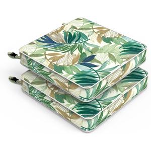 LVTXIII Patio Chair Cushions 19"x19"x3", Water-Repellent Outdoor Seat Cushions for Patio Furniture, Square Chair Pads with Ties for Home Garden Decoration, Set of 2, Lush Leaf Green
