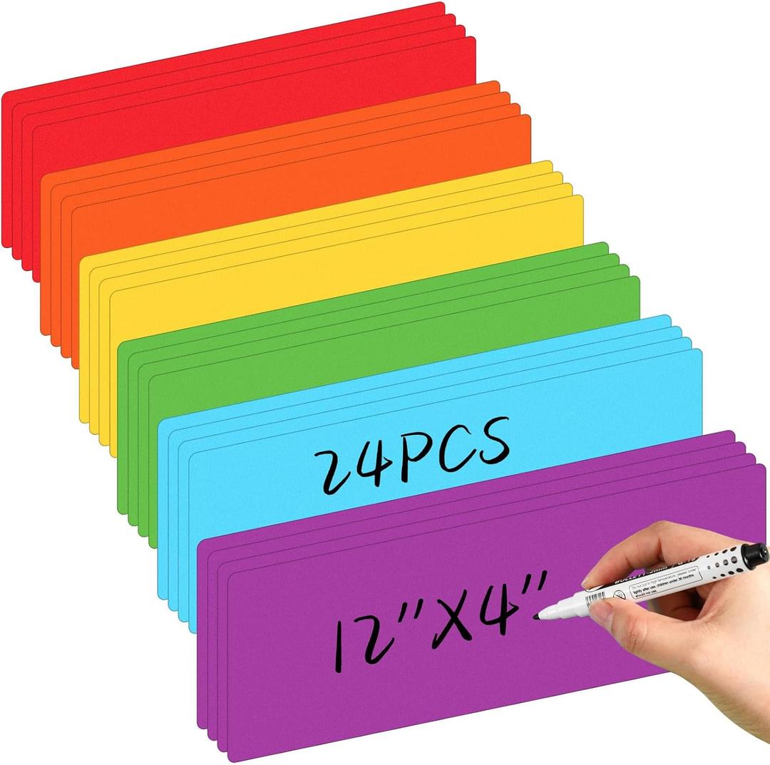 24 Pcs Large Magnetic Dry Erase Labels for Classroom, 12 x 4 Inch Rectangle Magnetic Name Plates Label Flexible Magnet Stickers for Whiteboards Refrigerator(Coloring Style)