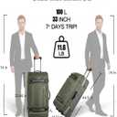 100L Extra Large Rolling Duffel Bag with Wheels and Handle 33" Heavy-Duty 1600D PVC Checked Luggage for Business Travel, Mens Week-Long Trips & Student Relocation, Foldable Base Design (Army Green)