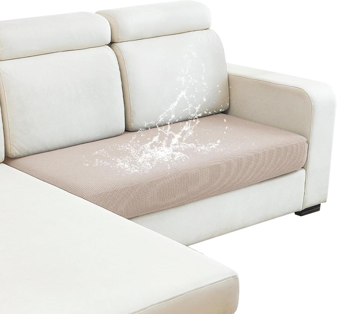 DISSA Waterproof Couch Cushion Covers, Washable Sofa Cushion Covers, Stretch Sofa Slipcovers, Thick Jacquard Fabric, Couch Sofa Covers for Pets Furniture Protector(Loveseat Cushion, Beige)
