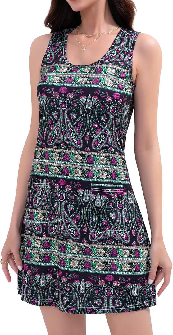 CAMSSOO Womens Summer Dresses 2025 Casual Sleeveless Beach Dress Loose Scoop Neck Boho Floral Sundresses with Pockets (3X-Large)
