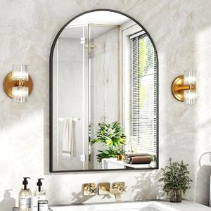XRAMFY 24"x36" Black Arched Bathroom Mirror - Wall Mirror for Bathroom, Metal Frame Vanity Mirror, Dresser Mirror, Arch Decorative Mirrors for Living Room, Bedroom, Entryway, Mantle