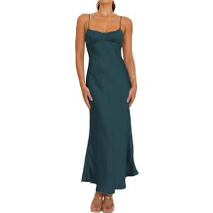 Satin Spaghetti Strap Backless Ruched Twist Cocktail Dresses for Women Silk Open Back Cut Out Midi Dress Wedding Guest (Blue, XS)