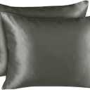 Satin Pillowcase with Zipper, for Hair and Skin Care, Feels Soft and Cool Like a Silk Pillowcase, Satin Pillow Cases 2 Pack, Slik Pillow Cover, Dark Grey - Standard Size