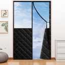 Magnetic Thermal Insulated Door Curtain for 48"x 80" Doors, Visible Door Cover for Heat Insulation, Magnetic Closure Thick Blanket for Doorway to Keep Warm in Winter Cool in Summer (Black + Clear)