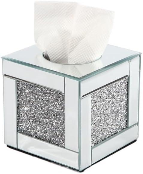 Silver Glass Tissue Box Holder - 5.5 in Tissue Box Holder Facial Tissue Box Holder Holder for Office Home Bathroom Living Room Table Desk