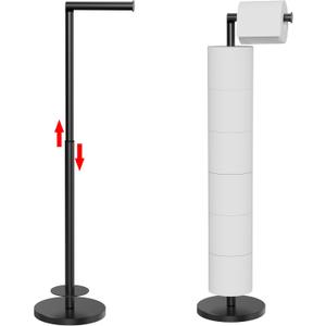 Toilet Paper Holder Stand 1 pc, Height Adjustable, Reserve Tissue for 6 Spare Rolls, Bathroom Storage, Rustproof with SUS304 Stainless Steel (Matte Black)