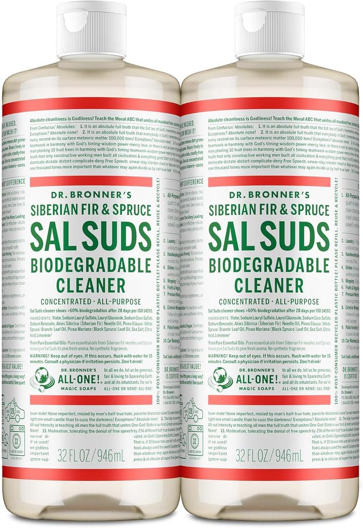 Dr. Bronner's Sal Suds Biodegradable Cleaner (32 Ounce, 2-Pack)  All-Purpose Mop Detergent for Floors, Kitchen & Bathroom, Multi-Surface Household Concentrate, Dish Degreaser & Laundry Use