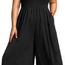 Pinup Fashion Plus Size Jumpsuits Women Black Cover Ups Swimwear Casual Off Shoulder Strapless Wide Leg Smocked Romper with Pockets, size 16W