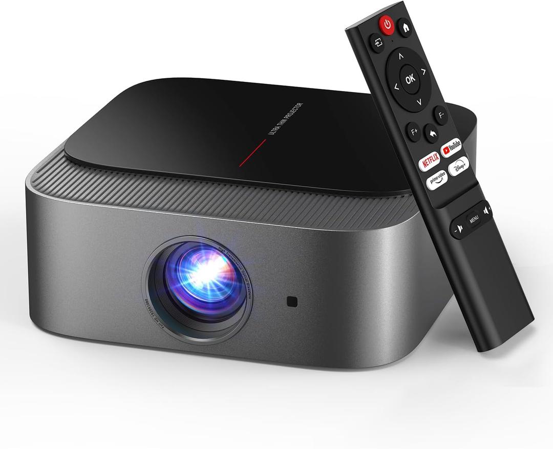 [386+ Built-in Apps] DBPOWER E2 Smart Projector with WiFi and Bluetooth, Native 1080P Mini Projector Compatible with Netflix, Youtube, Disney+, Hulu, Max & Crunchyroll, Electric Focus & Carry Case (Grey)