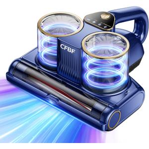 Mattress Vacuum Cleaner, Bed Vacuum Cleaner with 16Kpa Suction 253.7nm UV-C Light, Ultrasonic & High Heating, 500W Powerful Double-Cup Handheld Vacuums for Bed, Sofa, Couch, Crib, 16.4FT Corded (Blue & Gold)