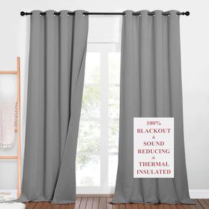 NICETOWN 3-in-1 Dampen Noise Blackout Thermal Reducing Curtains, Heavy Full Light Shading Drapes with Detachable Liner for Villa/Hall/Dorm WindowSilver Grey, 2 PCs, 52 inches Wide x 95 inches Long NICETOWN 3-in-1 Dampen Noise Blackout Thermal Reducing Curtains, Heavy Full Light Shading Drapes with Detachable Liner for Villa/Hall/Dorm WindowSilver Grey, 2 PCs, 52 inches Wide x 95 inches Long