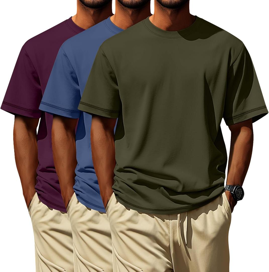 Neer 3 Pack Big and Tall Shirts for Men Short Sleeve Men Crewneck Tops Loose Casual Large T-Shirts Summer Basic Tee, Size 4XL