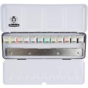Schmincke - AKADEMIEAQUARELL Watercolor Box, Basic Assortment 12 x 1/2 Pans + Space for Additional 12 Pans, 75 412 097, Metal Box, Fine Artists' Watercolors