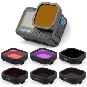 GEPULY 6-Pack ND Filter Lens Set for GoPro Hero 13 Black, ND8, ND16, ND32, ND64, Light Red, Magenta Filters, Snorkel Filter, Neutral Density Circular Polarizer, Protective for Color Correction