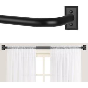 Black Wrap Around Curtain Rods 72 to 144:Blackout Heavy Duty Adjustable Long Window Curtain Rod Room Darkening Modern Industrial Curved French Return Metal Drapery Rod Easy Install Matte Black