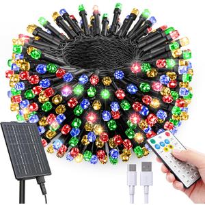 SOLARBABY Solar Christmas Lights Outdoor,142Ft 400 LED Crystal Beads Solar String Lights with Remote,19 Mode Christmas Light Solar Power Waterproof for Garden Patio Xmas Tree Christma Decor,Multicolor