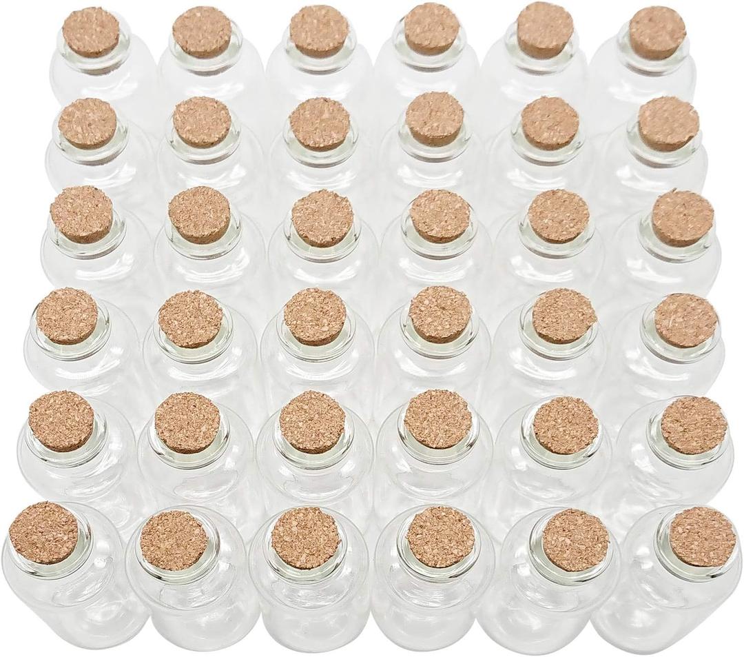 Axe Sickle 20 mL Cork Stopper Glass Bottles Mini Transparent Glass Bottles 36 Pcs.