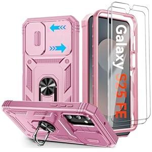 for Samsung Galaxy S25 FE 5G Case,Samsung S 25FE Phone Case with Camera Cover & Magnetic Kickstand [2 Screen Protector],Military Shockproof Case for Galaxy S25 FE 2025,Black