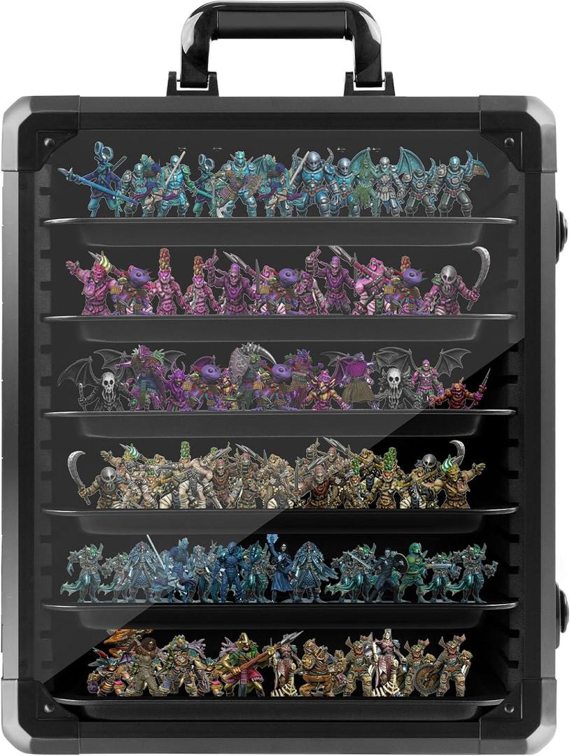 Miniature Storage Case, Aluminum Alloy Frame & Clear Window for Display & Secure Transport Miniature Carrying Case with Lock for Warhammer Miniatures, Figures and Collectibles (Large)