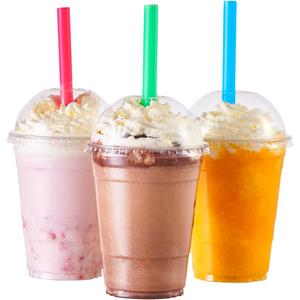 [100 Sets-16 oz.] Plastic Cups With Dome Straw Slot Lids PET Crystal Clear Disposable Togo Cup BPA Free For Party Ice Cold Drinks Coffee Tea Parfait Dessert Smoothie Bubble Boba Fruit Milkshake Slush