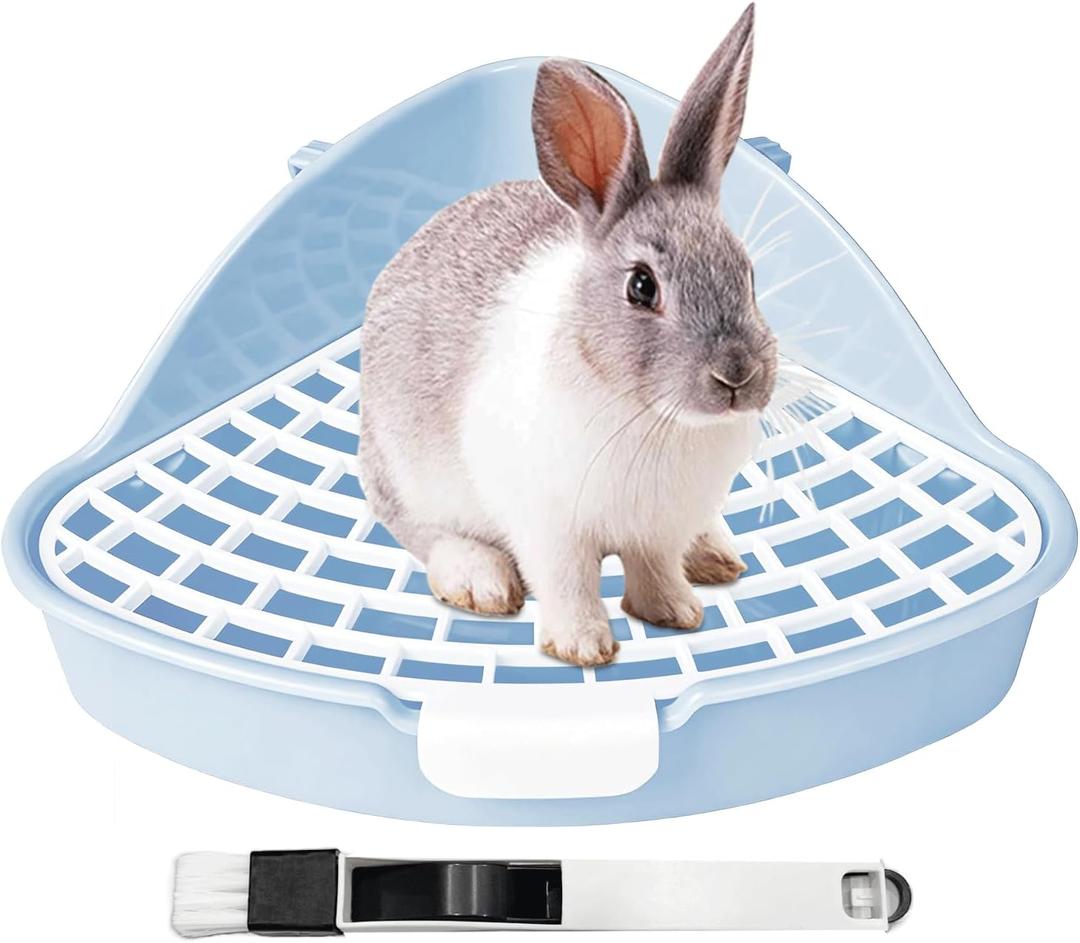 Rabbit Litter Box Bunny Corner Toilet Box for Hamster Ferret Rat Cage Pan 3.9 x 7.5 x 7.5 for Small Animals Traine Tray (Blue)